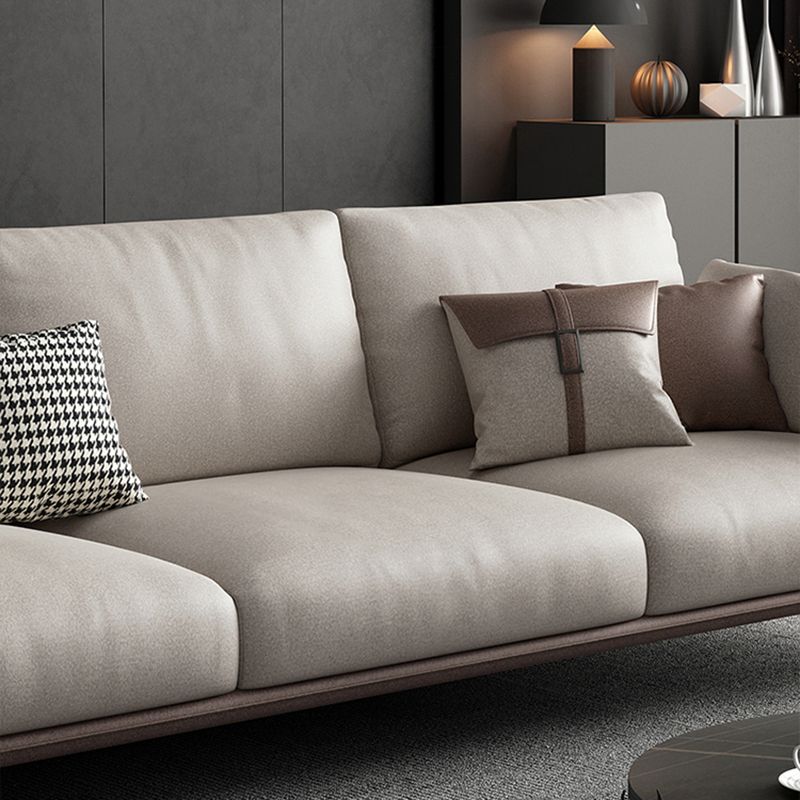 Scandinavian Beige Removable Cushions Faux Leather Straight Arm Sofa/Sectionals
