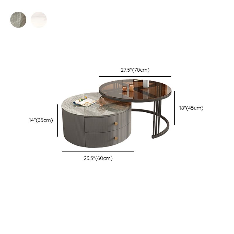 Frame 2 Nesting Coffee Table with 2 Drawers Modern Slate/Glass Round Coffee Table Set
