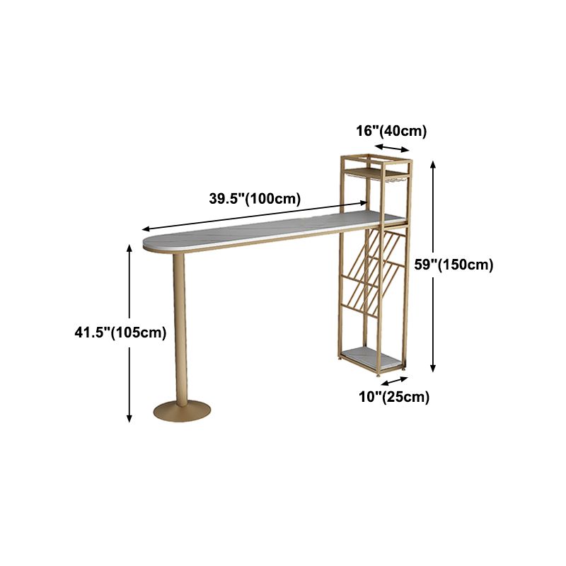 Glam Style Gold Iron Bar Table 41.3"H Faux Marble White Top Bistro Table with Wine Rack