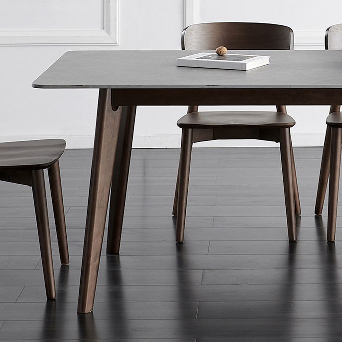 Brown Rectangular Sintered Stone Dining Table Modern Furniture with 4 Legs Wood Base