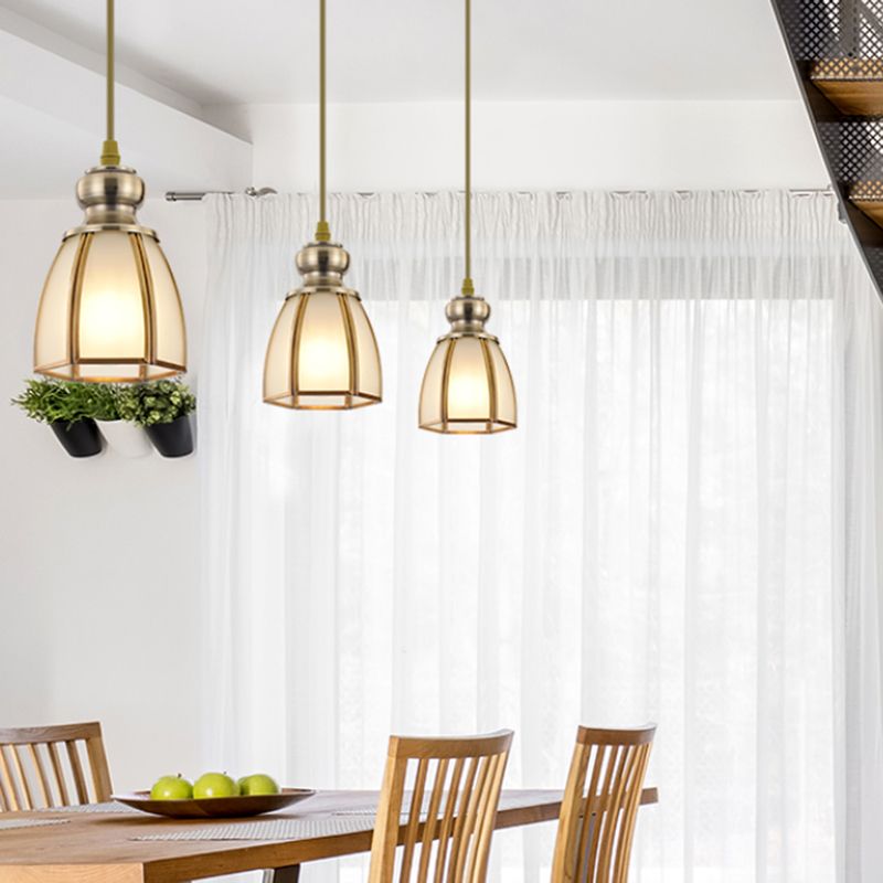 White Opal Glass Gold Suspension Lighting Bowl/Flower/Wide Flare Traditional Hanging Pendant Lamp for Dining Room