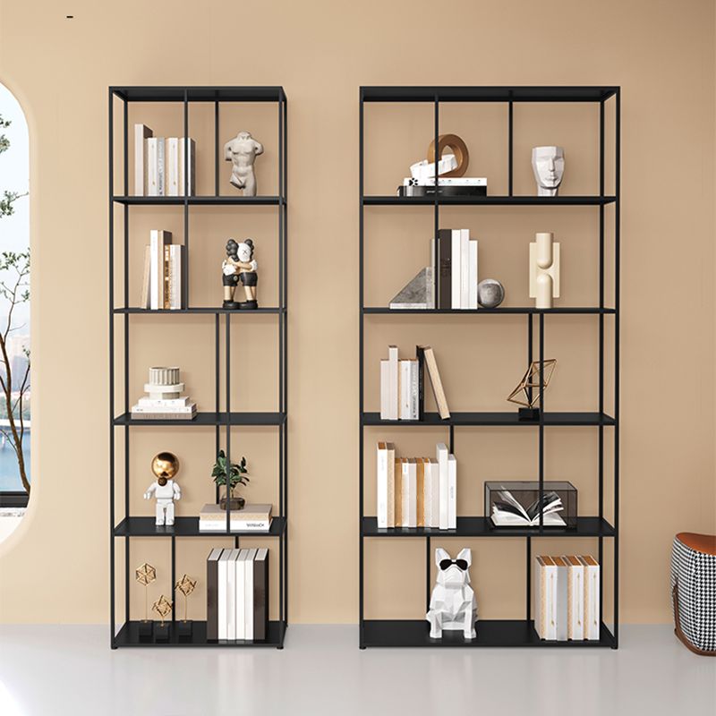 76.77"H Bookshelf Contemporary Style Open Back Black Bookcase for Home Office