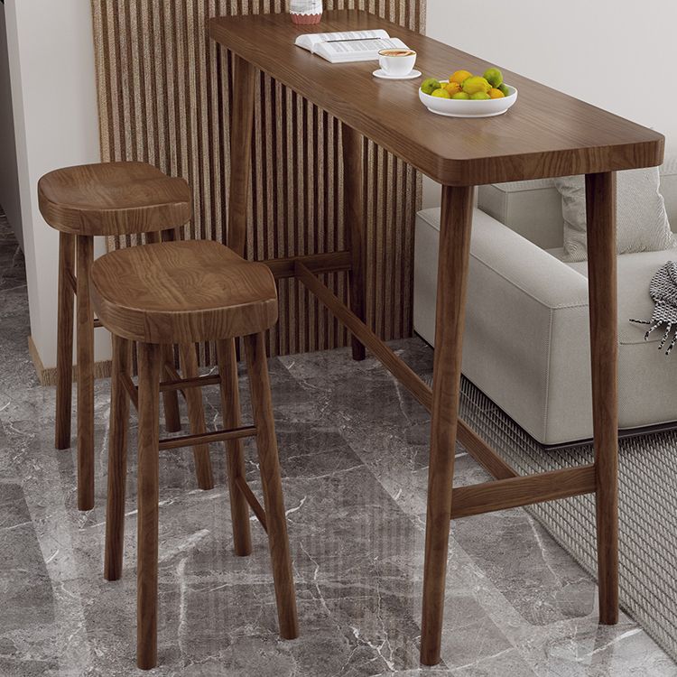 Modern Wooden Bistro Bar Table Rectangle Footrest Bar Table for Living Room