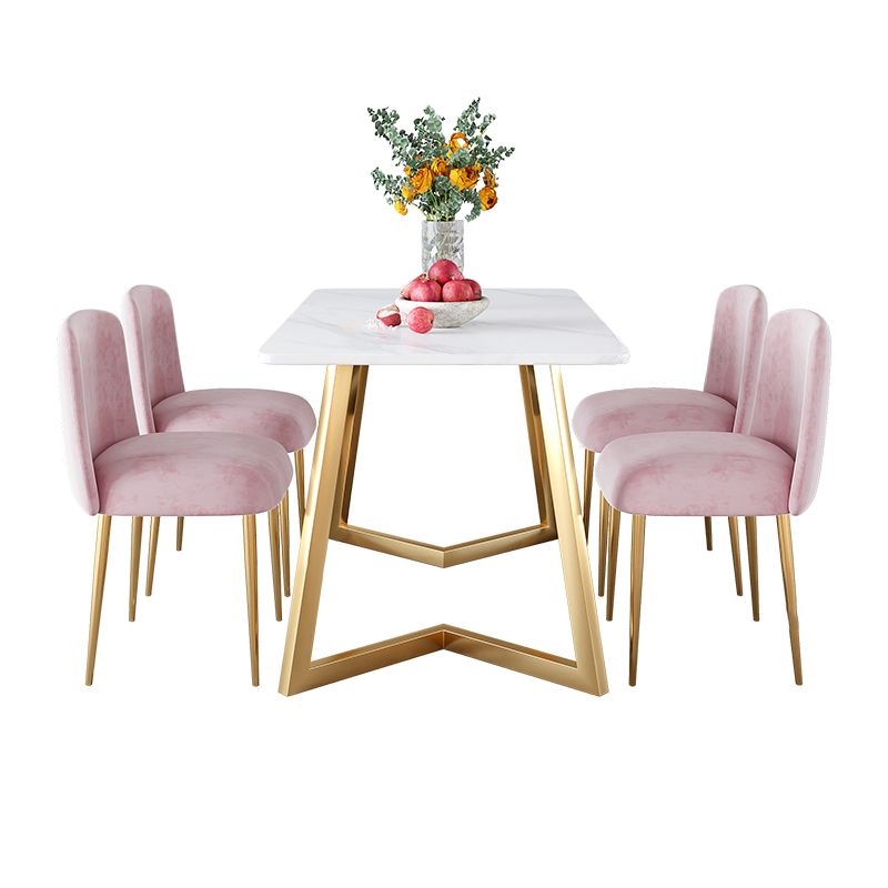 Glam Iron Dinette Set 1/2/5 Pieces Rectangle White Sintered Stone Top Dining Table Set
