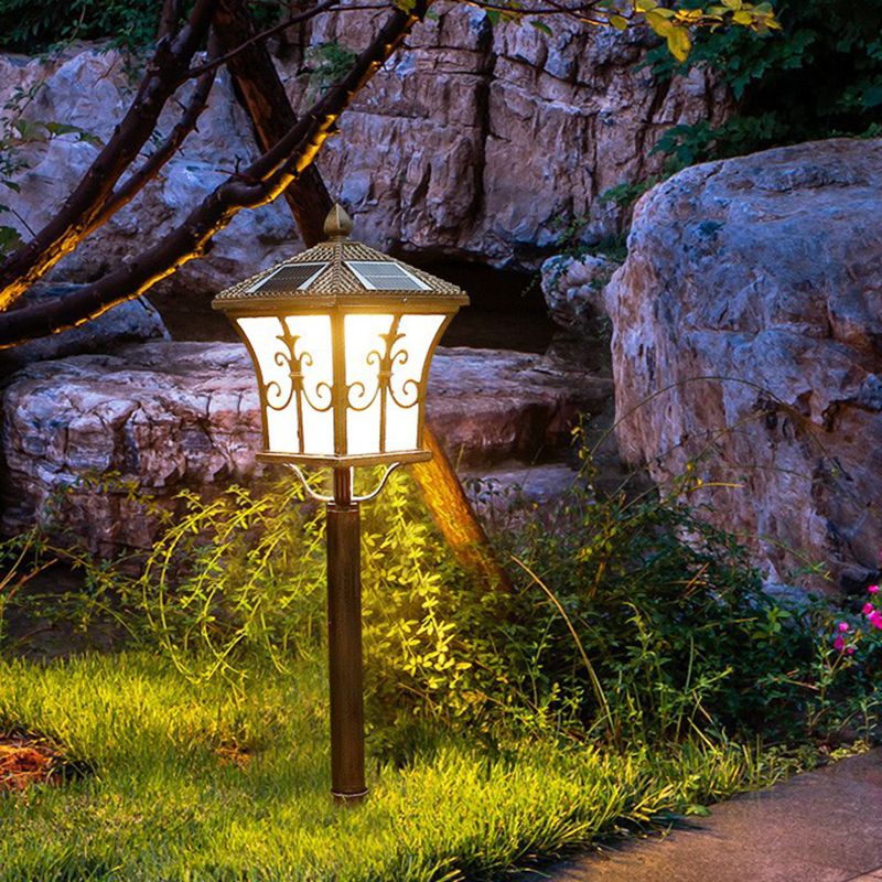 Pagoda Outdoor Solar Stake Lamp Retro White Glass LED Landscape Lighting for Decoration