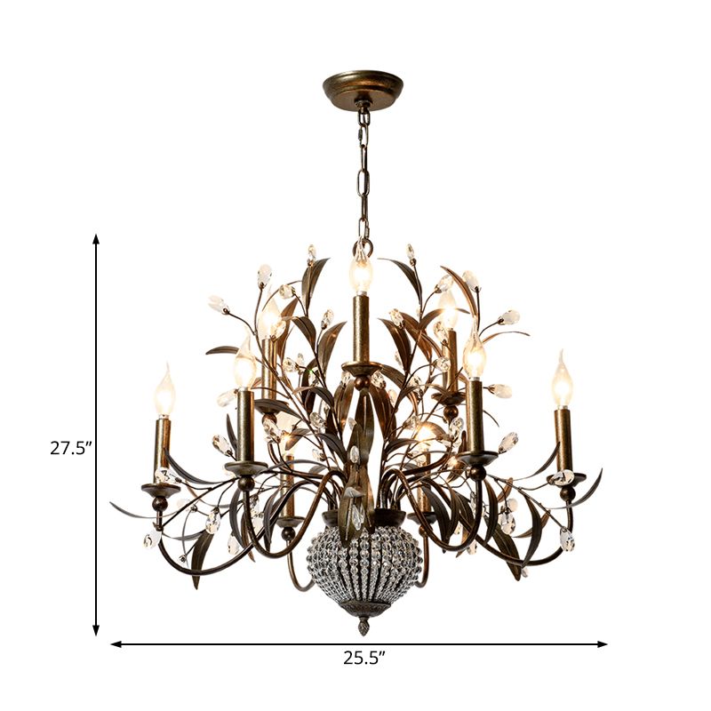 Zwart sporen kroonluchter lamp Modernisme Crystal 9 koppen hanglampverlichtingsarmatuur met metalen blad