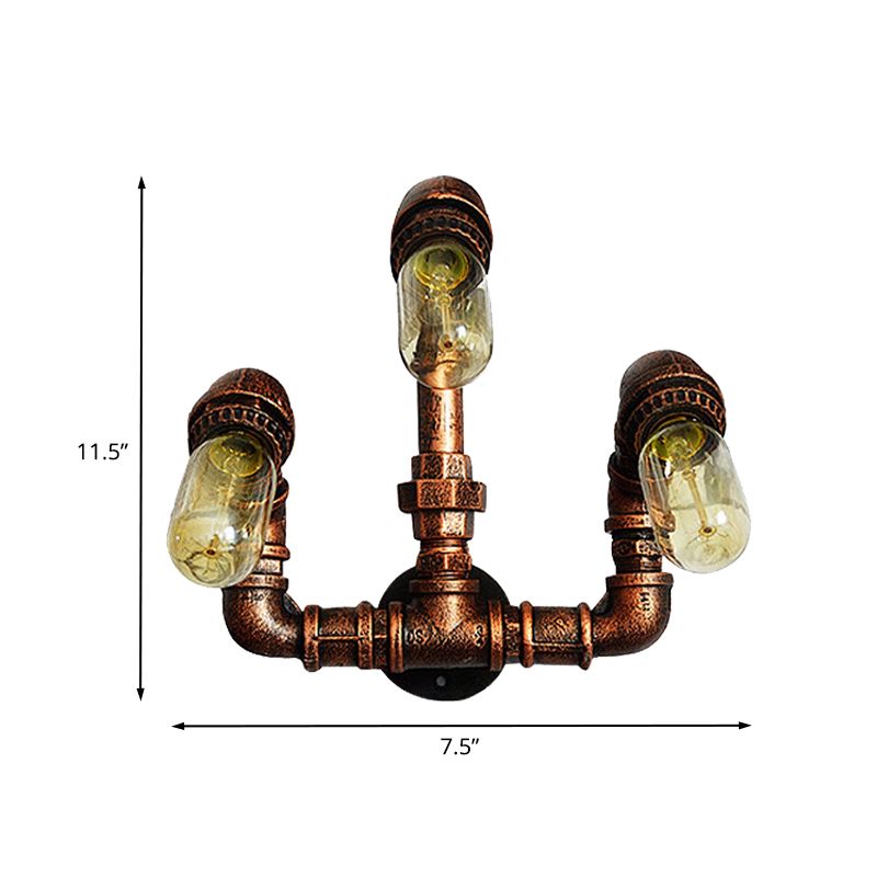 3 Bulbs Wall Sconce Lighting Farmhouse Curved Arm Metal Wall Mounted Lamp in Rust for Bar