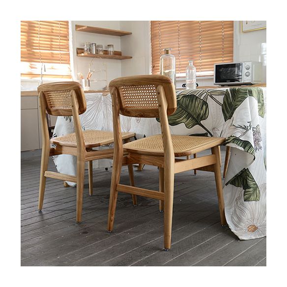 Sillas de comedor sin brazos para interiores, sillas laterales de ratán con patas de madera (juego de 2)