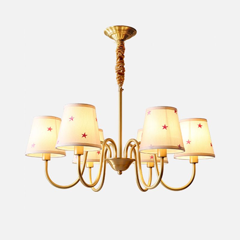 Multi-Head Chandelier Lighting Fixtures American Style Barrel Suspension Light with Fabric Shade
