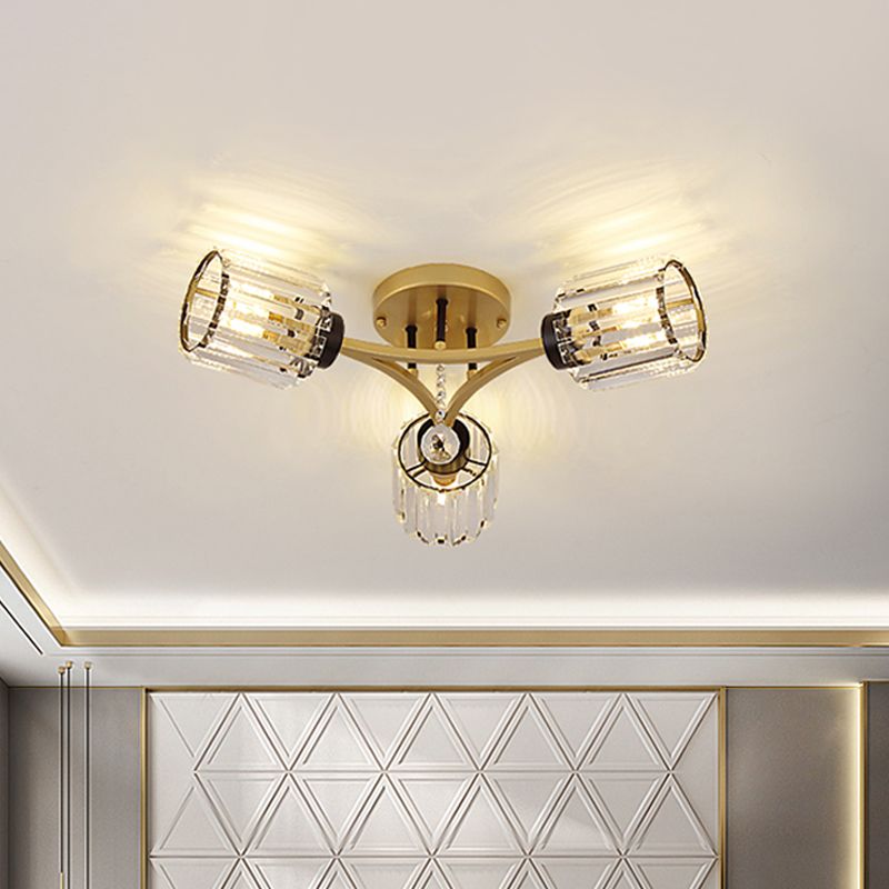 K9 Crystal Gold Flushmount Cilindrical 3/6 Heads Contemporary Semi Flush Mount Light Fecture
