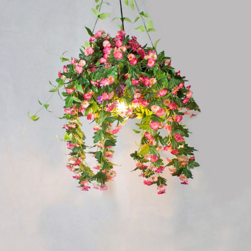 Warehouse Basket Flower Basked Drop Light 1 Light Iron Iron Impiccing Light in nero con gabbia di filo per il ristorante