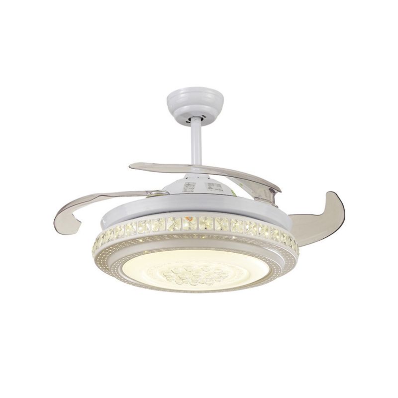 42 "W Wit LED -plafondventilator Verlichting Minimalisme Minimalisme Metaal Circulaire semi -spoelmontage Licht met 4 heldere messen, externe/wandregeling/frequentieconversie