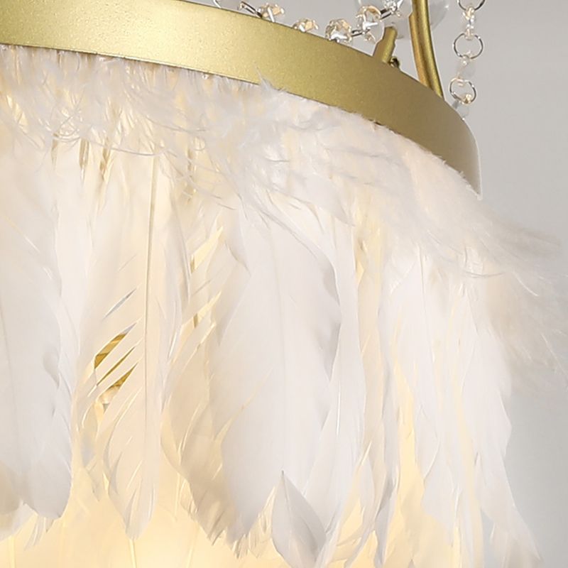 Crown Chandelier Light Fixtures Modern Multi-Head White Chandelier Pendant Lamp with Feather Shade