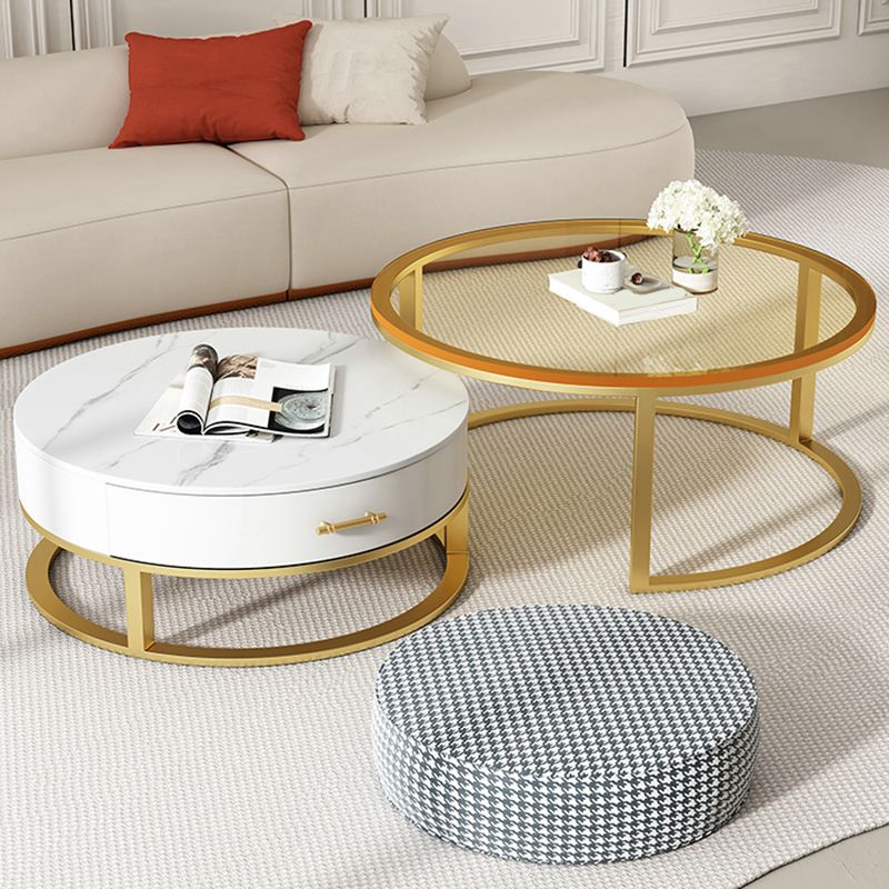 Gold Glass Top Coffee Table Set Frame Cocktail Table with Drawers