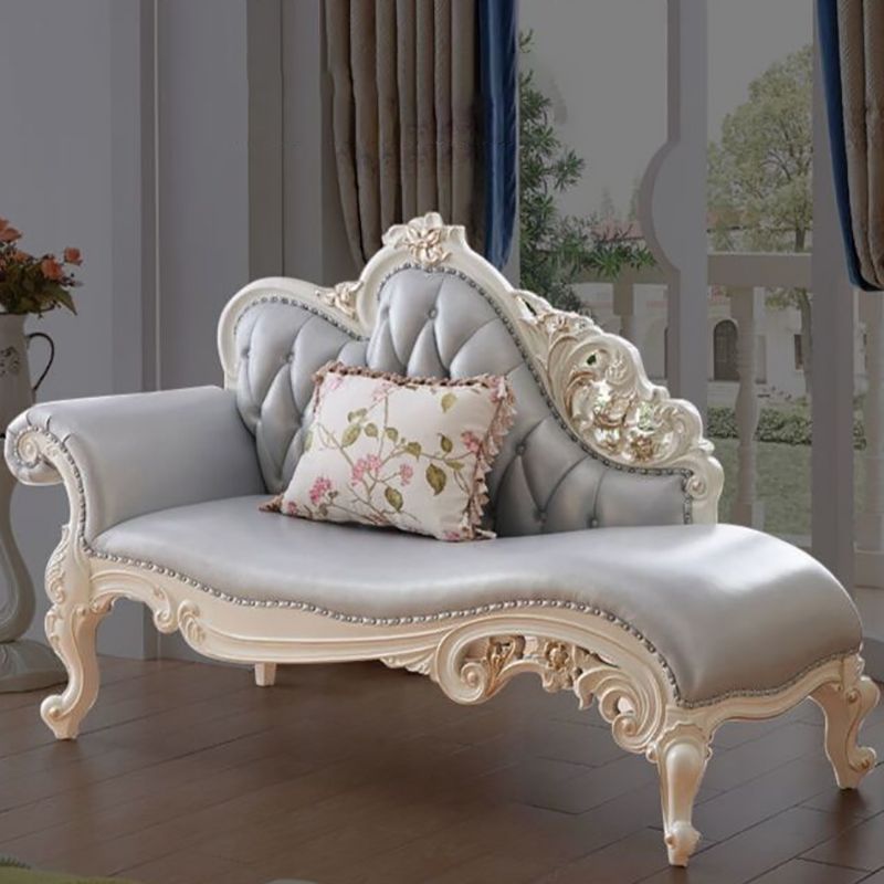 Traditional Genuine Leather Chair One Armed Rolled Arms Accent Chaise