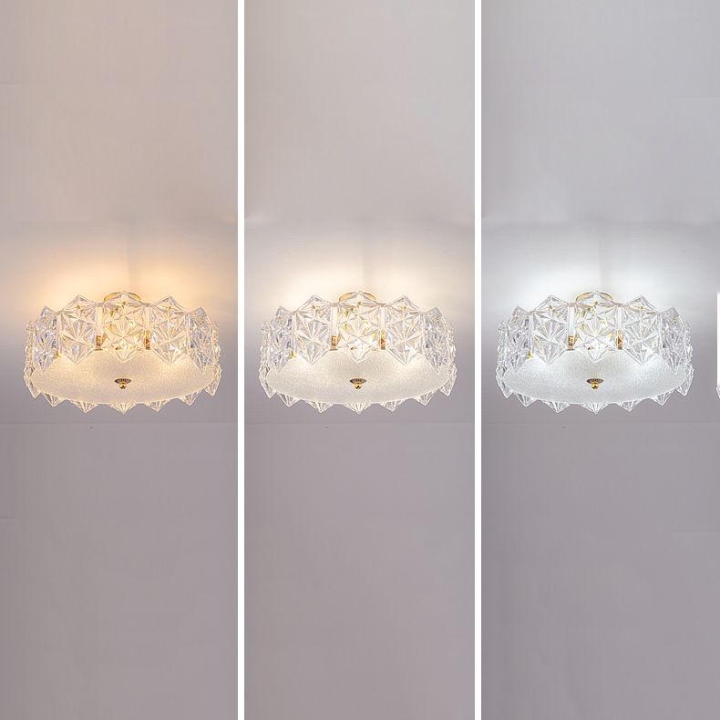 Trommel slaapkamer semi-flush lamp traditionele multi-head gouden plafondverlichting met glazen schaduw