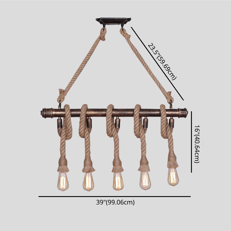 Linear Restaurant Island Lighting Fixture Industrial Metal Beige Chandelier Lighting Fixture