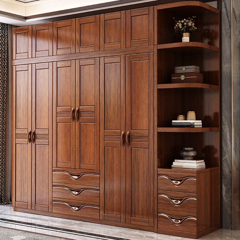 Traditional Walnut Solid Wood Wardrobe Freestanding Wardrobe Armoire with Drawers