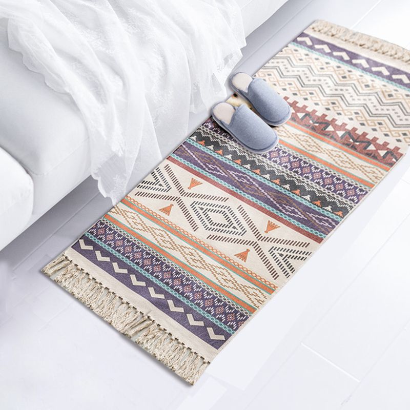 Multi-Color Americana Rug Victorian Cotton Blend Rug Washable Carpet with Fringe for Bedroom