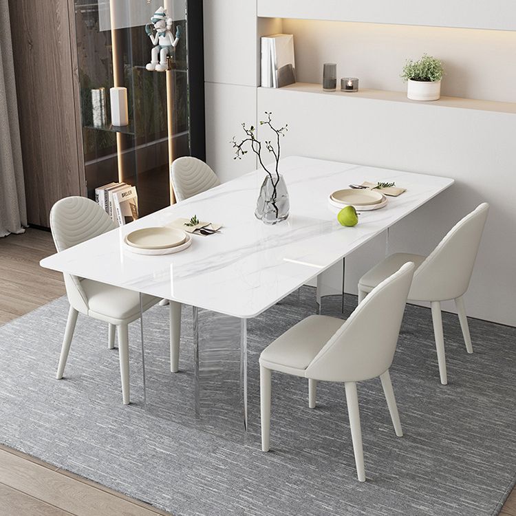 Rectangle White Top Dining Table Modern Acrylic Base Table for Kitchen