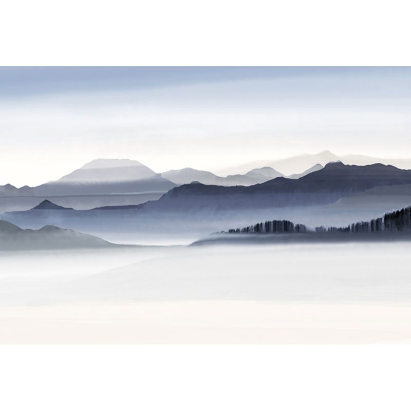 Blue and Grey Minimalist Mural Wallpaper Full Size Mountain Wall Covering for Accent Wall
