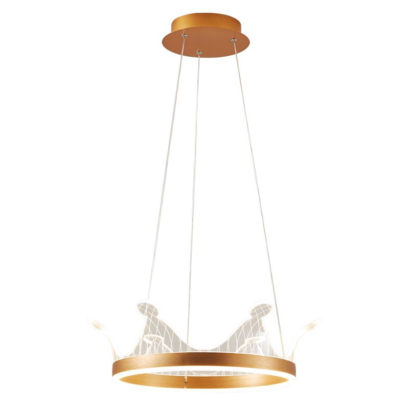 Minimalist LED Suspension Light Gold Crown Shaped Chandelier with Acrylic Diffuser