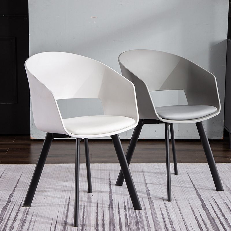 Contemporary Dining Arm Chair Matte Finish Plastic Open Back Chair