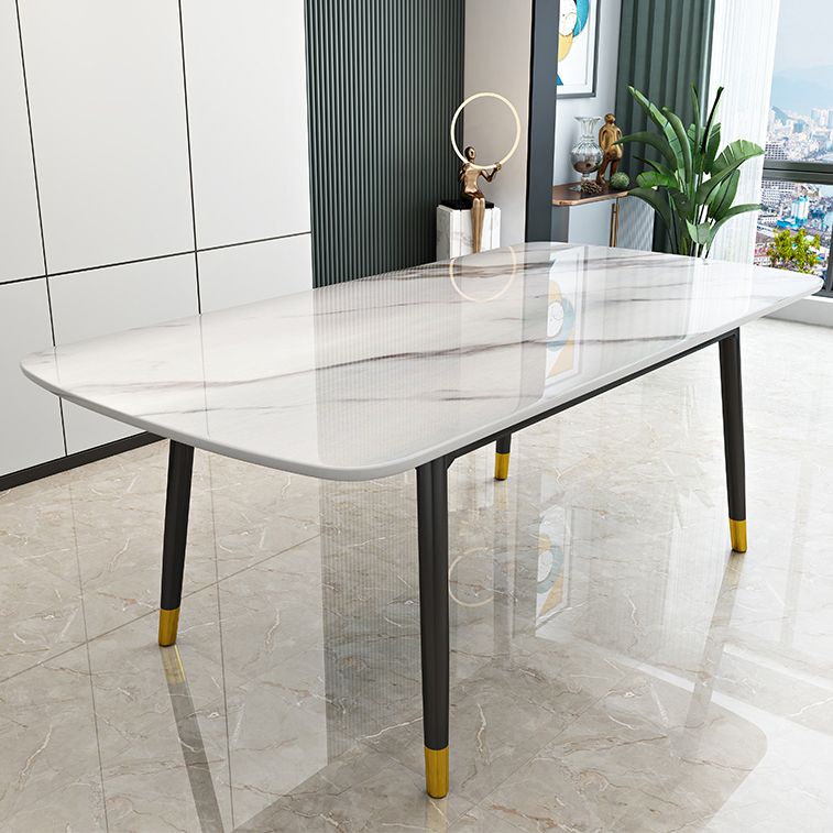 Mesa de comedor de piedra sinterizada Estilo de lujo 4 patas Mesa de rectángulo de base de acero al carbono para el hogar