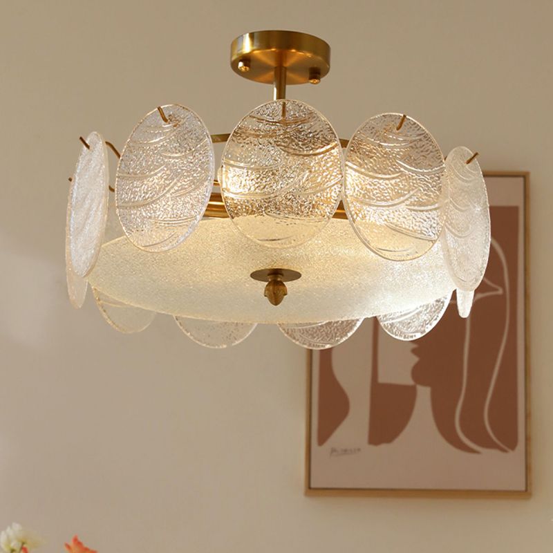 Round Shape Ceiling Lamp Modern Simple Style Iron Flush Mount with Glass Lampshade for Living Room