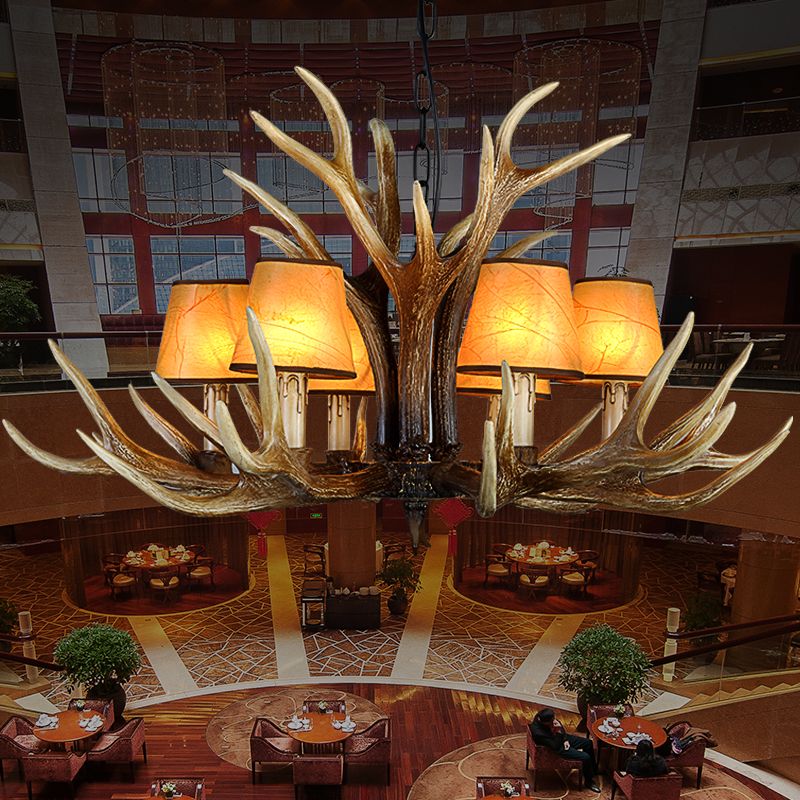 Rustic Conical Hanging Pendant 6/8/10 Lights Resin Ceiling Chandelier in Light Brown for Restaurant