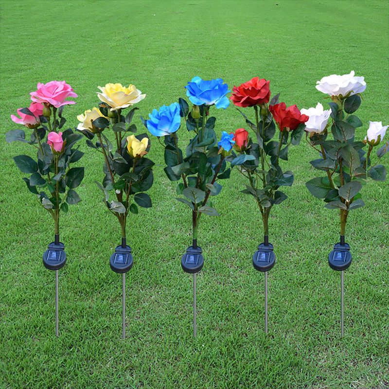 1 Pc Artificial Rose Bouquet Outdoor Solar Ground Lighting Plastic Contemporary LED Landscape Light