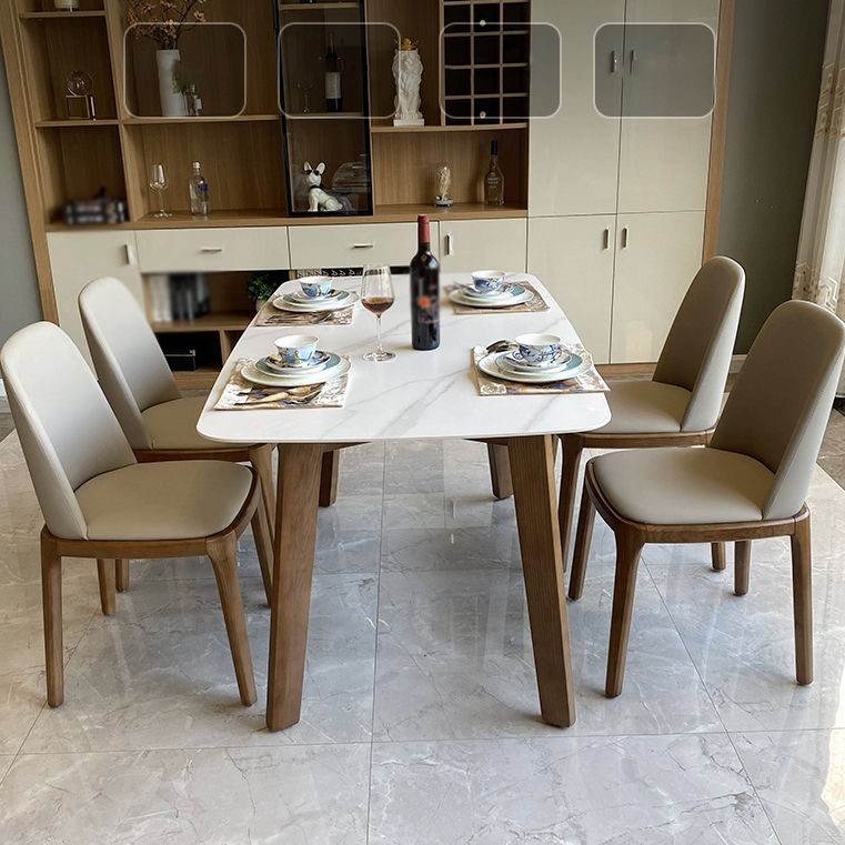 Mesa de comedor rectangular moderna, patas de madera maciza, mesa de cocina y comedor
