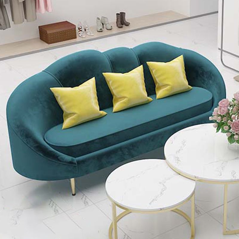 Velvet Curved Sofa Contemporary Sloped Arm Sofa for Living Room