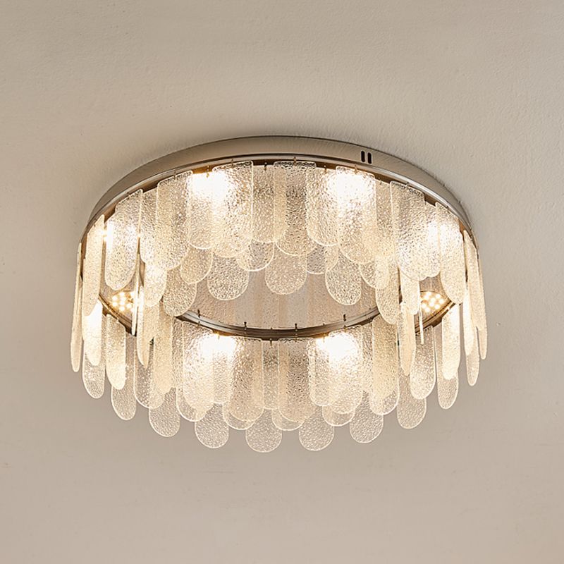 Round Shape Ceiling Lamp Modern Stainless Steel Flush Mount with Glass Lampshade for Room