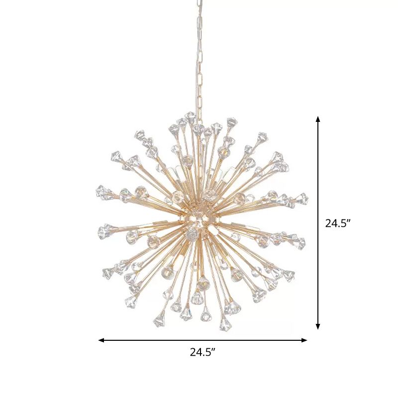 Crystal Urchin Down Lighting Pendant Minimalist 12-Light Living Room Chandelier in Gold