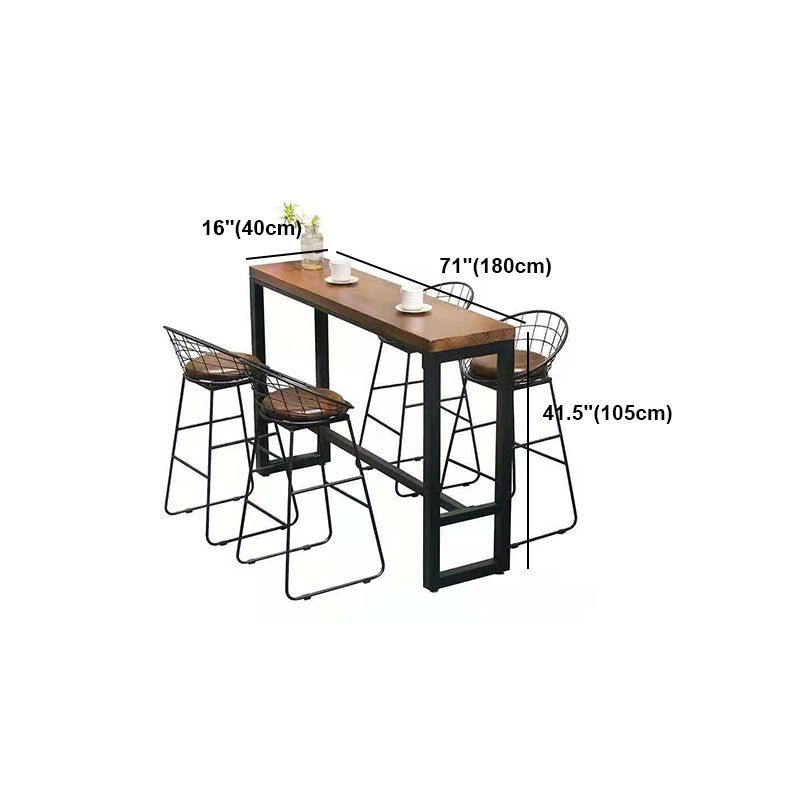 Brown Modern Style Bar Table Solid Wood and Iron with Footrest Coffee Shop Table