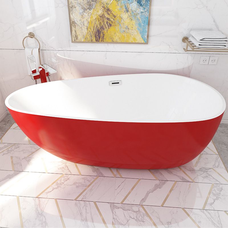 Matte Finish Oval Bathtub with Drain and Overflow Trim Acrylic Soaking Freestanding Tub
