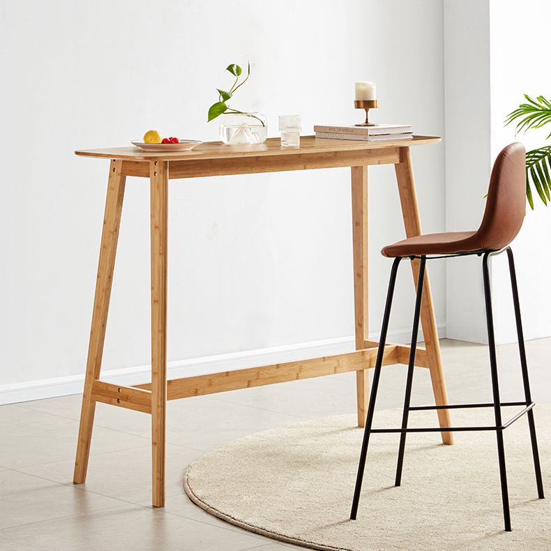 Modern Bamboo Rectangle Pub Table with Trestle for Living Room