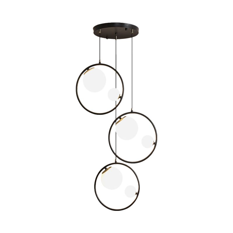 Modernisme 6-Light multi-pendentif orbe de plafond suspendu avec une teinte et une bague en verre d'opale