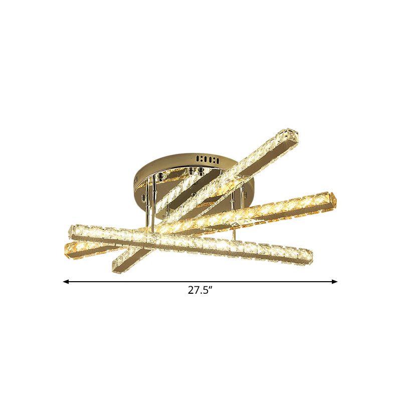 Klares quadratisch geschnittene Kristalle 3 lineare halb flush moderne Bettchamber-LED-LED-LED-Leuchte in Edelstahl