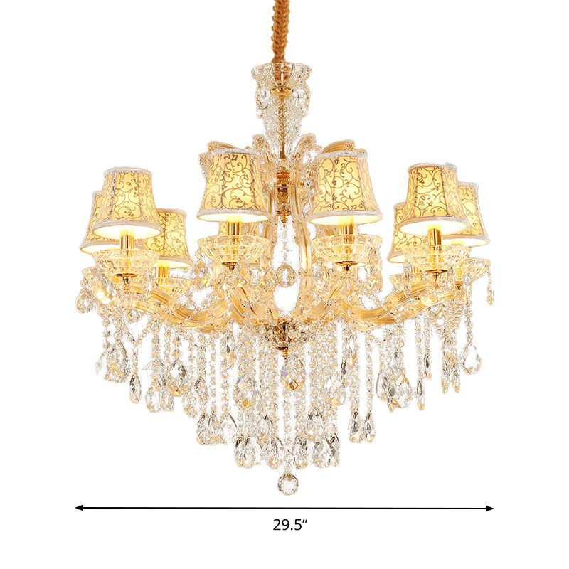 Teardrop Chandelier Light Fixture Modern Hand-Cut Crystal 10 Heads Gold Suspension Pendant for Living Room