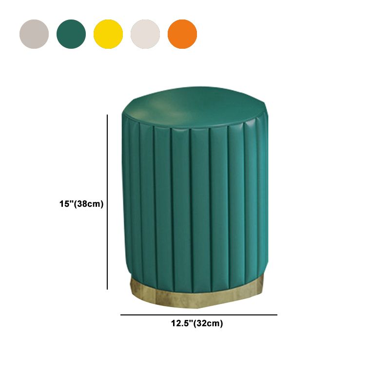 Contemporary Pouf Ottoman Faux Leather Upholstered Solid Wood Frame Round Ottoman