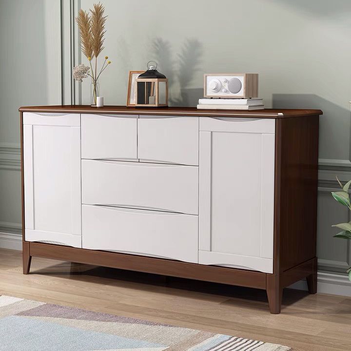 Mid-Century Wooden Accent Cabinet with Doors and 4 Drawers Cabinet