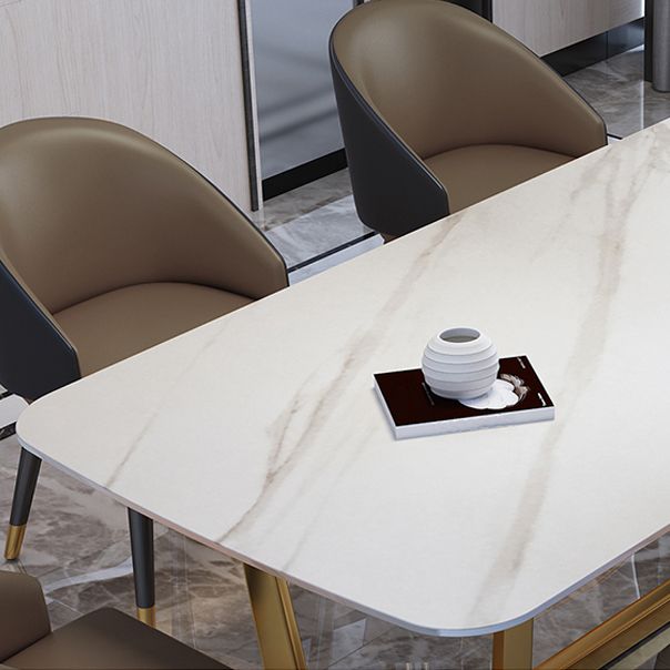 Rectangle Shape Glam Dining Table White Fixed Table with Sintered Stone