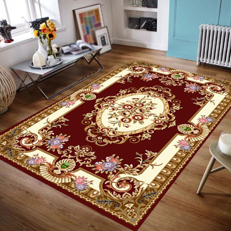 White Tone Modern Area Carpet Polyester Floral Print Indoor Rug Anti-Slip Backing Carpet for Living Room