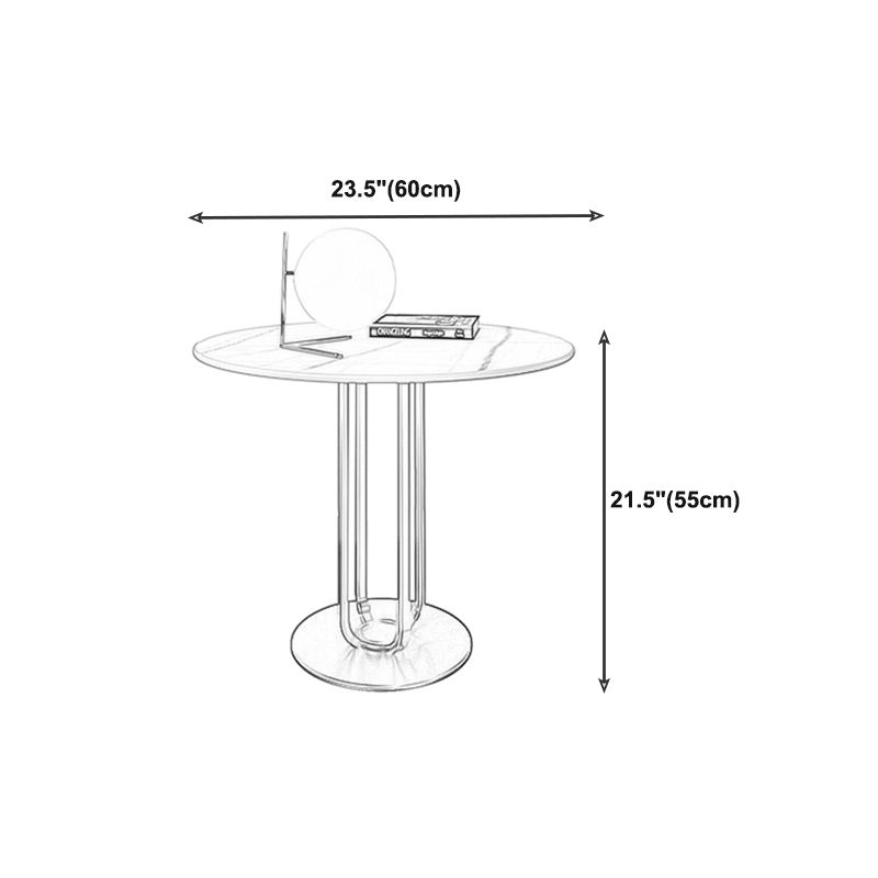 Contemporary Round Marble Top End Table Metal Pedestal Sofa Side Table
