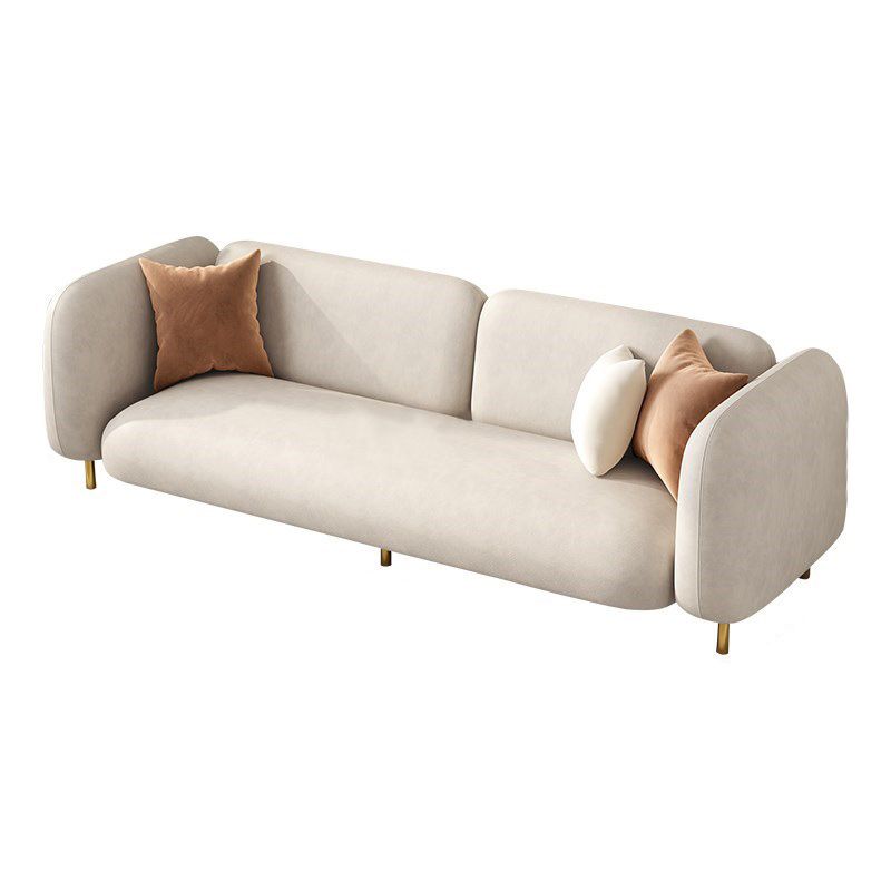 Modern Style Faux Leather Sofa Square Arm Tuxedo Living Room Sofa with Brass Legs