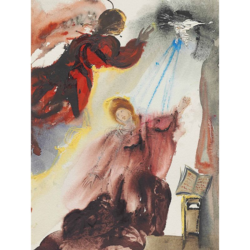 Red Religion Mural Wallpaper Mariae Annunciato of Luke 1:26f Surreal Washable Wall Art