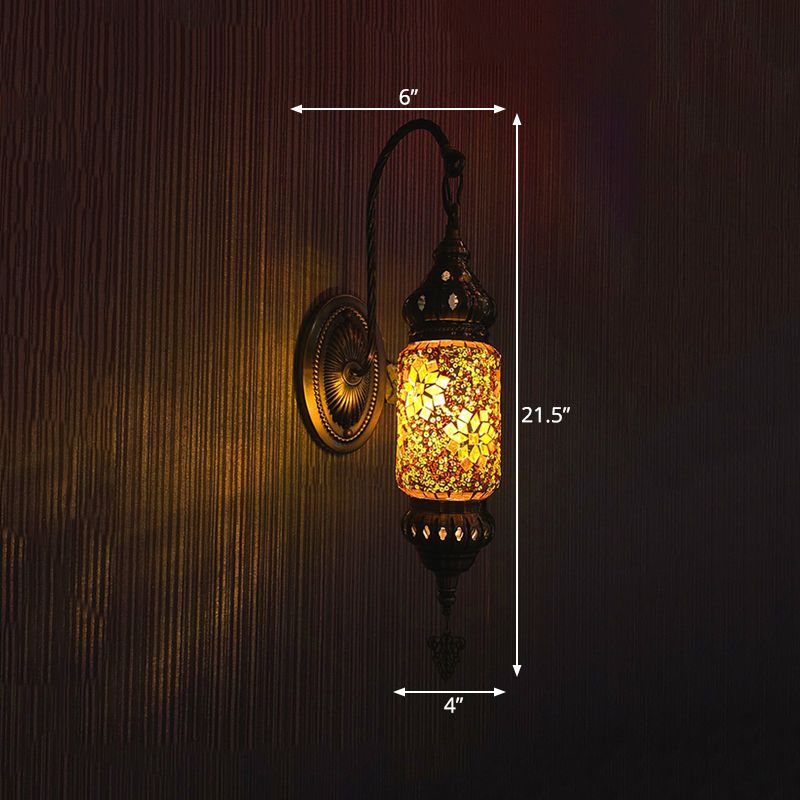 Buntglaszylinder Schachgang Licht marokkanische 1 Kopfschlafzimmer Wandhalterung in Lila/Gold/Rosenrot