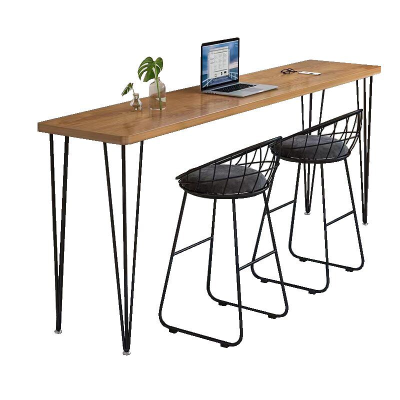 Wood Bar Dining Table Modern Rectangle Bar Table with 4 Legs Pedestal for Dessert Shop
